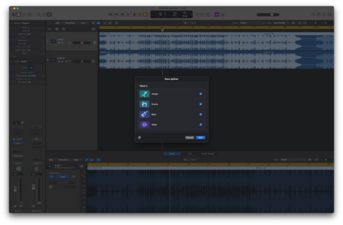 Screenshot of Logic Pro X stem separation