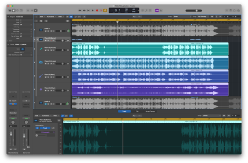Screenshot of Logic Pro DAW displaying audio stems