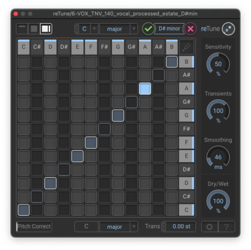 Screenshot of RETUNE key and scale correction plugin