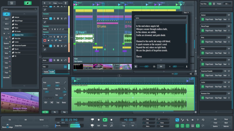 Screenshot of SoundBridge DAW showing audio editing