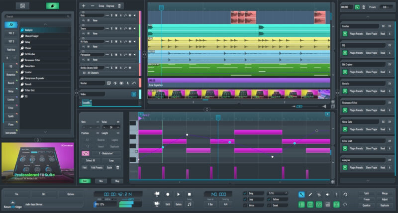 Screenshot of the SoundBridge DAW with MIDI