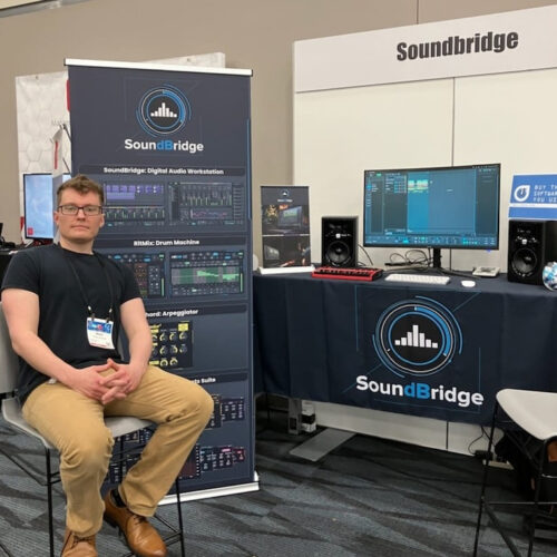Press shot of Wake Anderson at SoundBridge NAMM booth