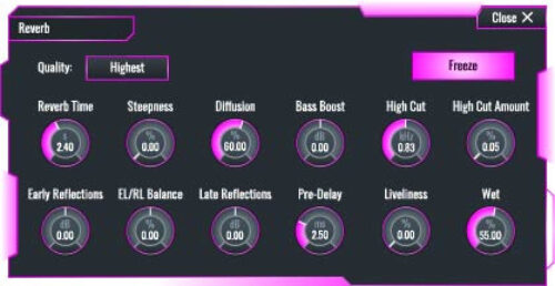 Screenshot of SoundBridge DAW's reverb device