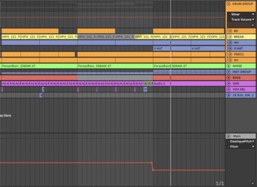 Screenshot of song arrangement in ELASTIQUE PITCH V2