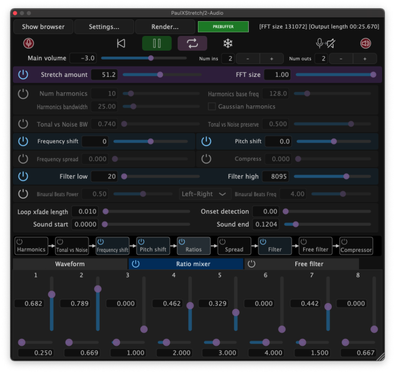 Screenshot of PaulXStretch spectral processing plugin