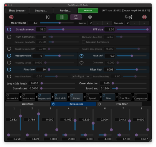 Screenshot of PaulXStretch spectral processing plugin