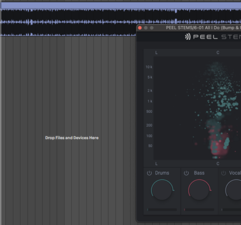 Screenshot of stem separation with PEEL STEMS plugin