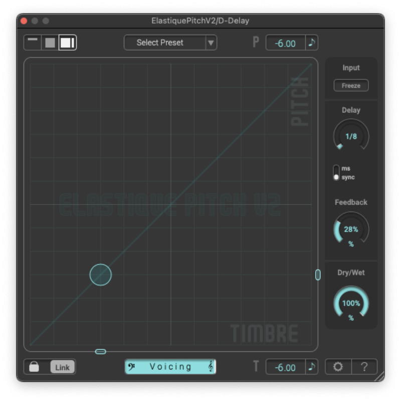 Screenshot of ELASTIQUE PITCH V2 applying pitch delay