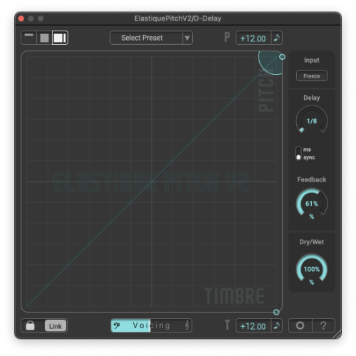 Screenshot of ELASTIUQUE PITCH V2 applying shimmer delay