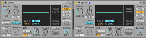 Screenshot of Ableton Live DAW pitch shifter and frequency shifter devices