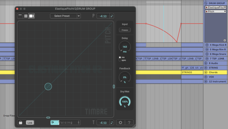 Screenshot of automation downward ramp applied with Ableton Live DAW