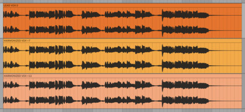 Screenshot of harmonized vocal audio channels in Ableton Live DAW