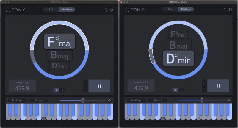 Screenshot of TONIC key detection plugin for music theory