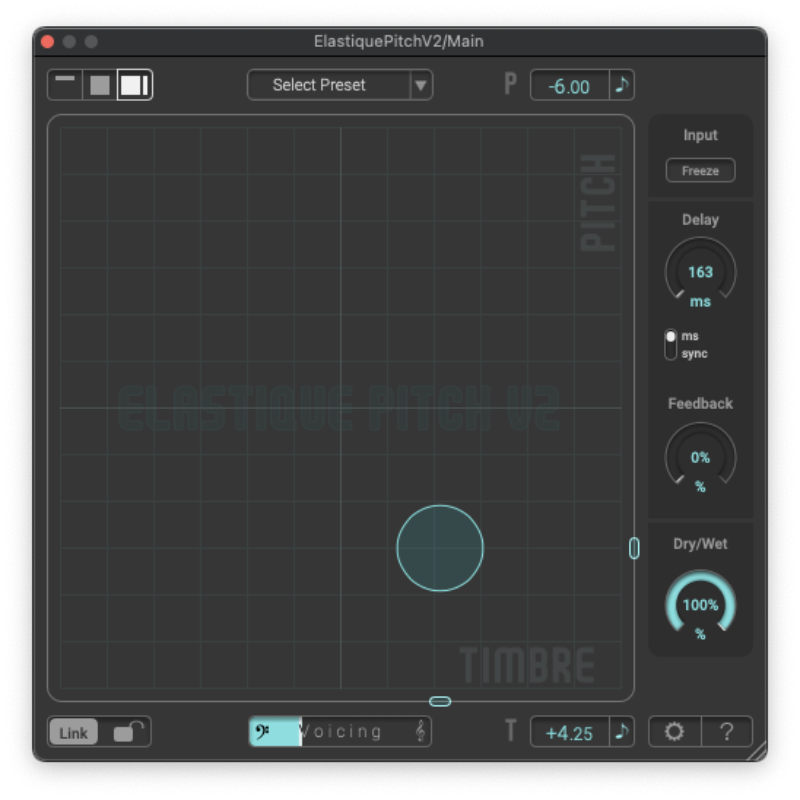 Screenshot of the ELASTIQUE PITCH V2 real time pitch shifting plugin interface