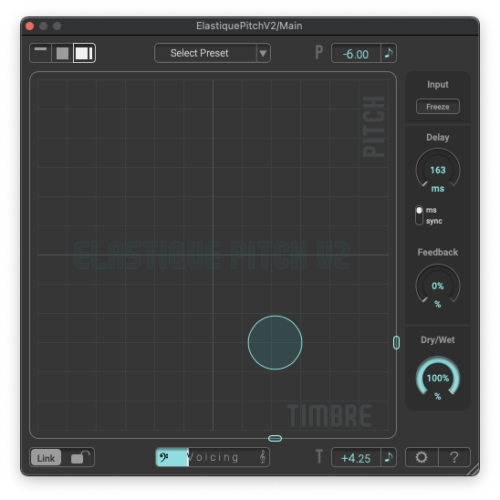 Screenshot of the ELASTIQUE PITCH V2 real time pitch shifting plugin interface