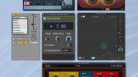 Collage of screenshots of vocal pitch shifting plugin interfaces