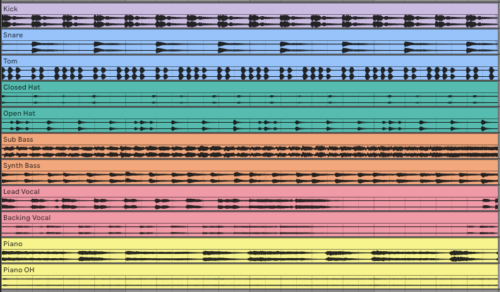 Screenshot of multitrack audio files within the Ableton Live DAW