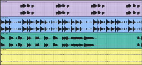 Screenshot of four separated audio stems in the Ableton Live DAW