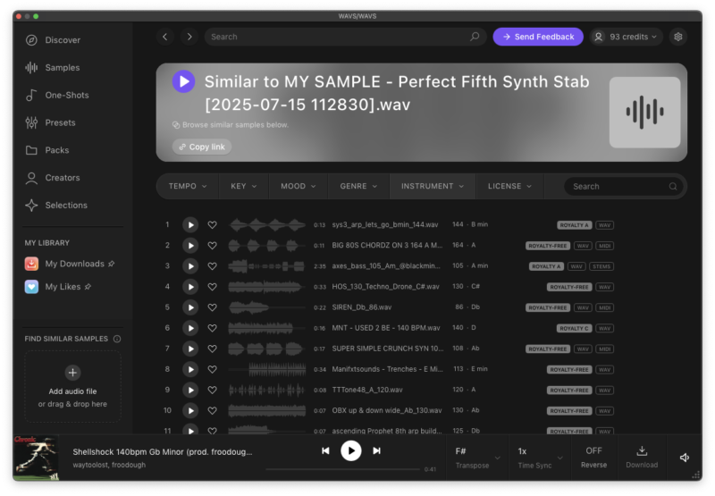 WAVS sound resource sample subscription service AI similar sample finder