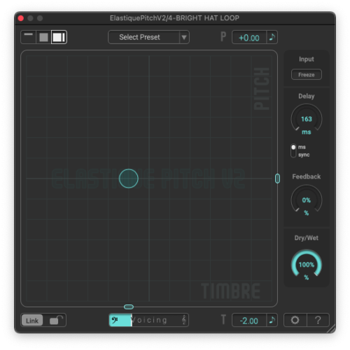 Screenshot of ELASTIQUE PITCH V2 applying timbre-shifting