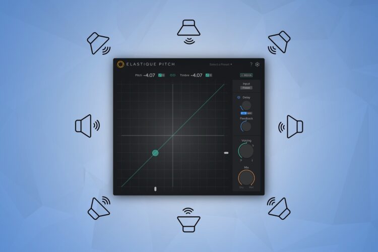Screenshot of zplane ELASTIQUE PITCH GUI depicting a multichannel audio setup