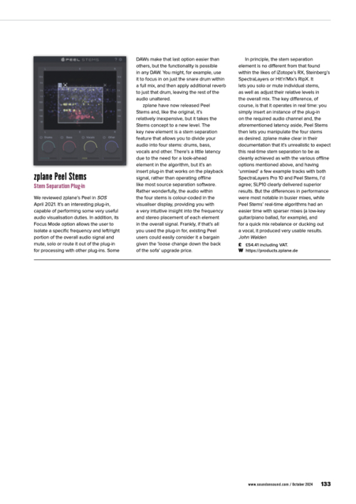 Screenshot of Sound on Sound's review of PEEL STEMS plugin in English