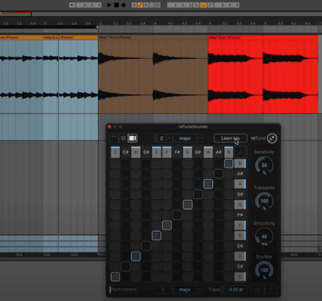 Screenshot showing zplane RETUNE in Ableton Live DAW