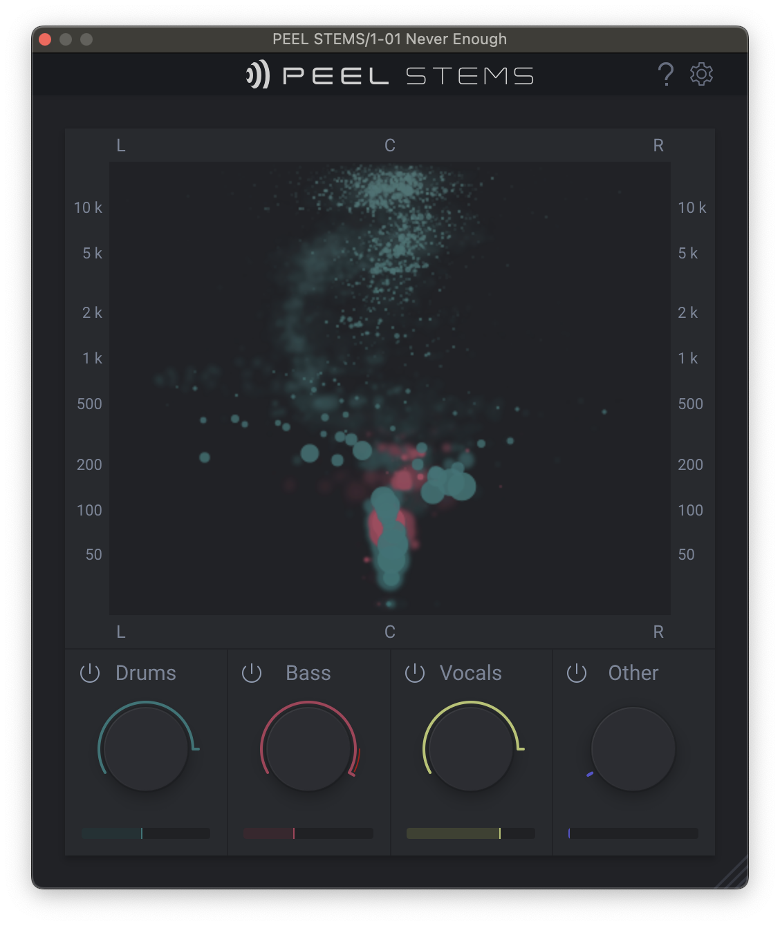 Screenshot of zplane PEEL STEMS applying mix rebalancing