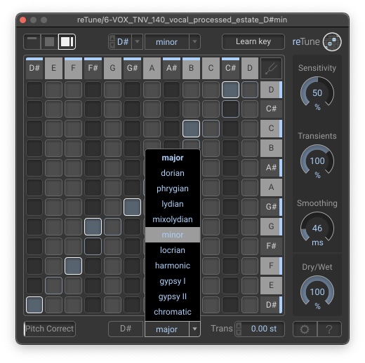 Setting the output scale in zplane RETUNE polyphonic pitch correction plugin