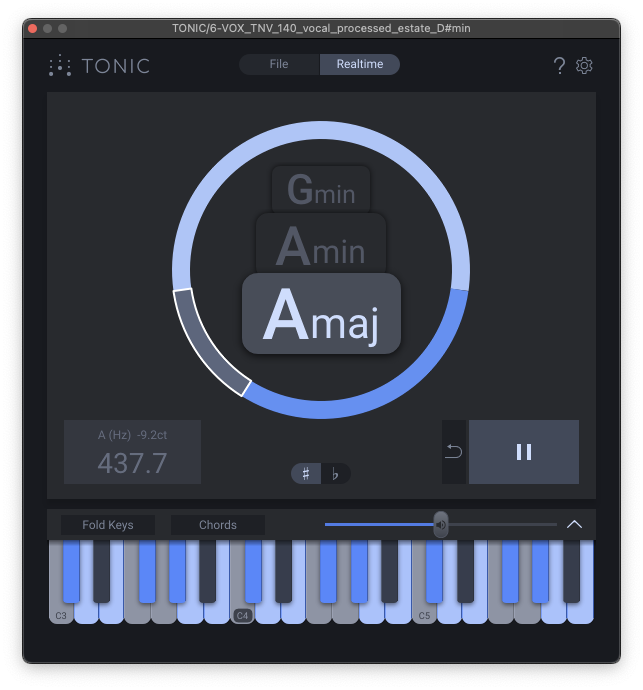 How to find out the key of a sample using zplane TONIC key analysis plugin keyboard view