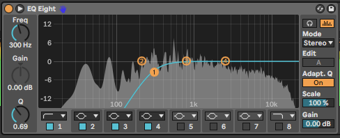 Ableton Live DAW EQ Eight parametric EQ applying a high pass filter