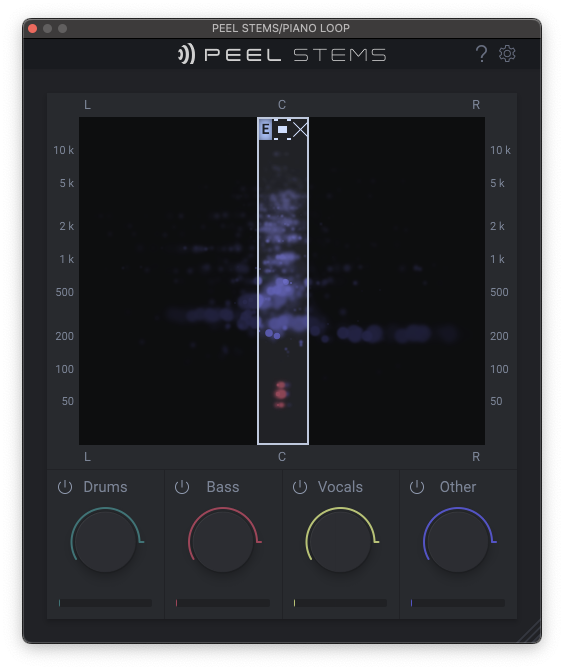 Using zplane PEEL STEMS real time stem separation plugin to isolate the center of an audio signal